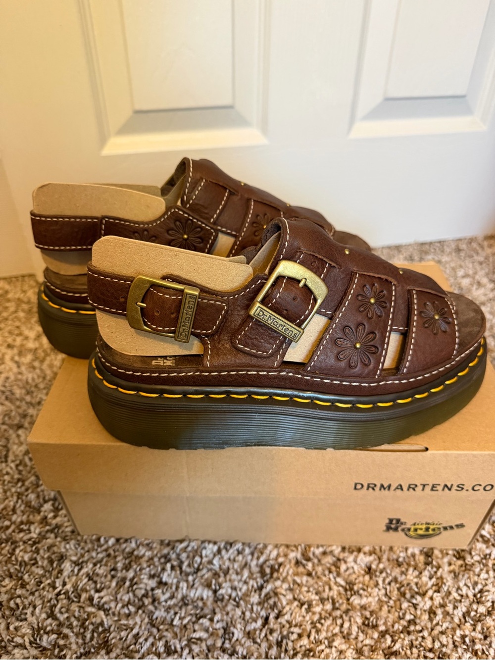 Dr. Martens Brown Floral Leather Platform Fisherman Sandals - Women’s